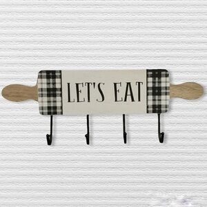 Hanging Hook Rack Multi Use Rack Black White Buffalo Check Plaid 7 in X 17 in